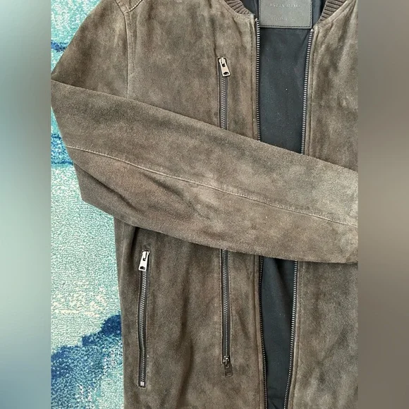 AllSaints brown suede bomber jacket with zipper detail - Picture 4 of 6